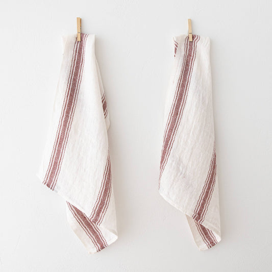 Linen Tea Towels Off White Bordo Antico Tre: Off White/Bordo