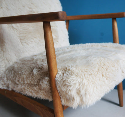 Vintage Armchair Mid-Century Beige Faux Fur Restored
