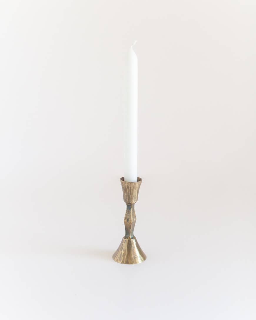 Low Diamond Hand-Forged Iron Candle Stand: Brass Finish