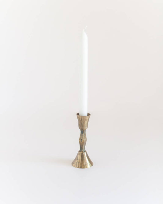 Low Diamond Hand-Forged Iron Candle Stand: Brass Finish
