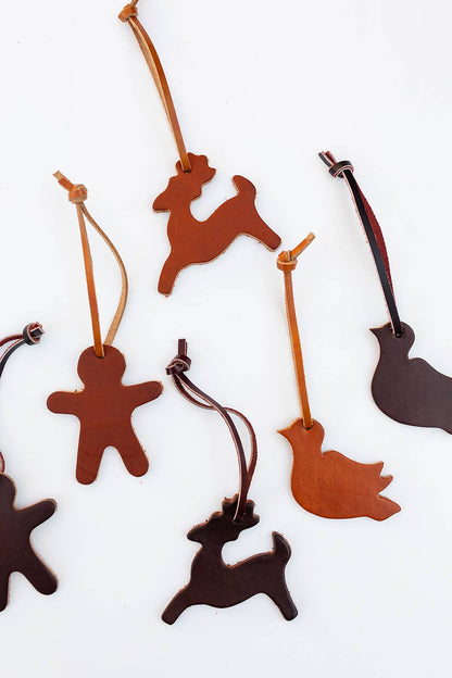 The Leather Christmas Ornament: Tobacco / Dove