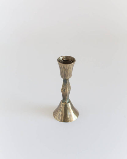 Low Diamond Hand-Forged Iron Candle Stand: Brass Finish