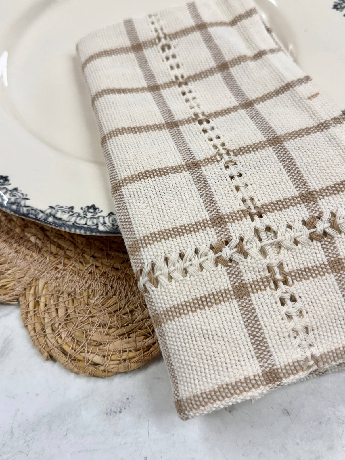 Hand-stitched Napkin, Creme S/2