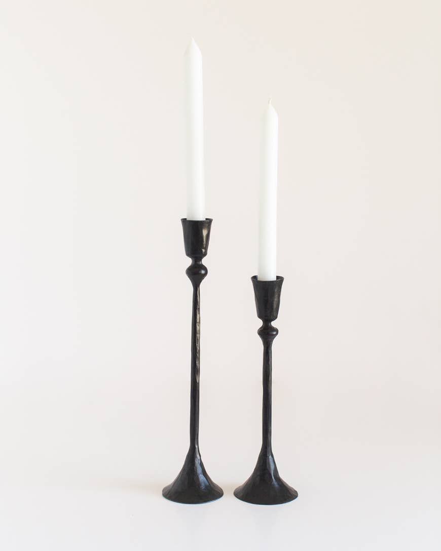 Gemini Hand-Forged Iron Candle Stands - Set of 2: Black