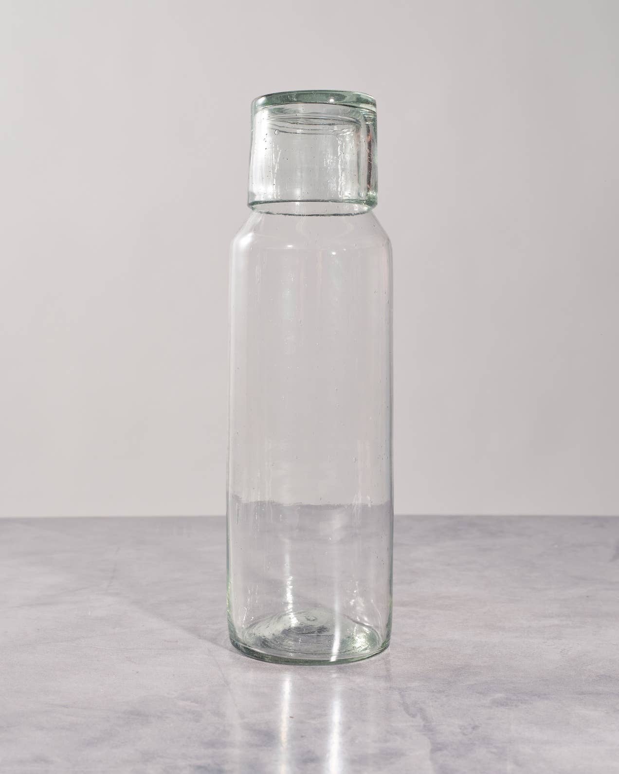 Large Slim Glass Carafe with Cup, Handblown Glassware