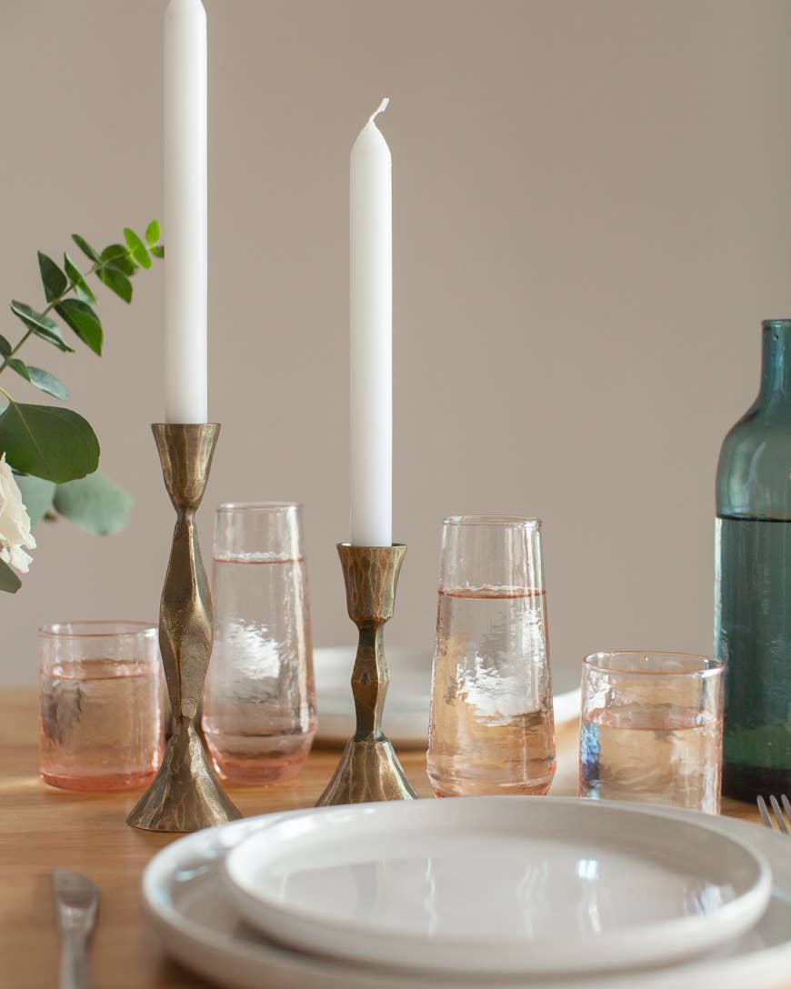 Low Diamond Hand-Forged Iron Candle Stand: Brass Finish