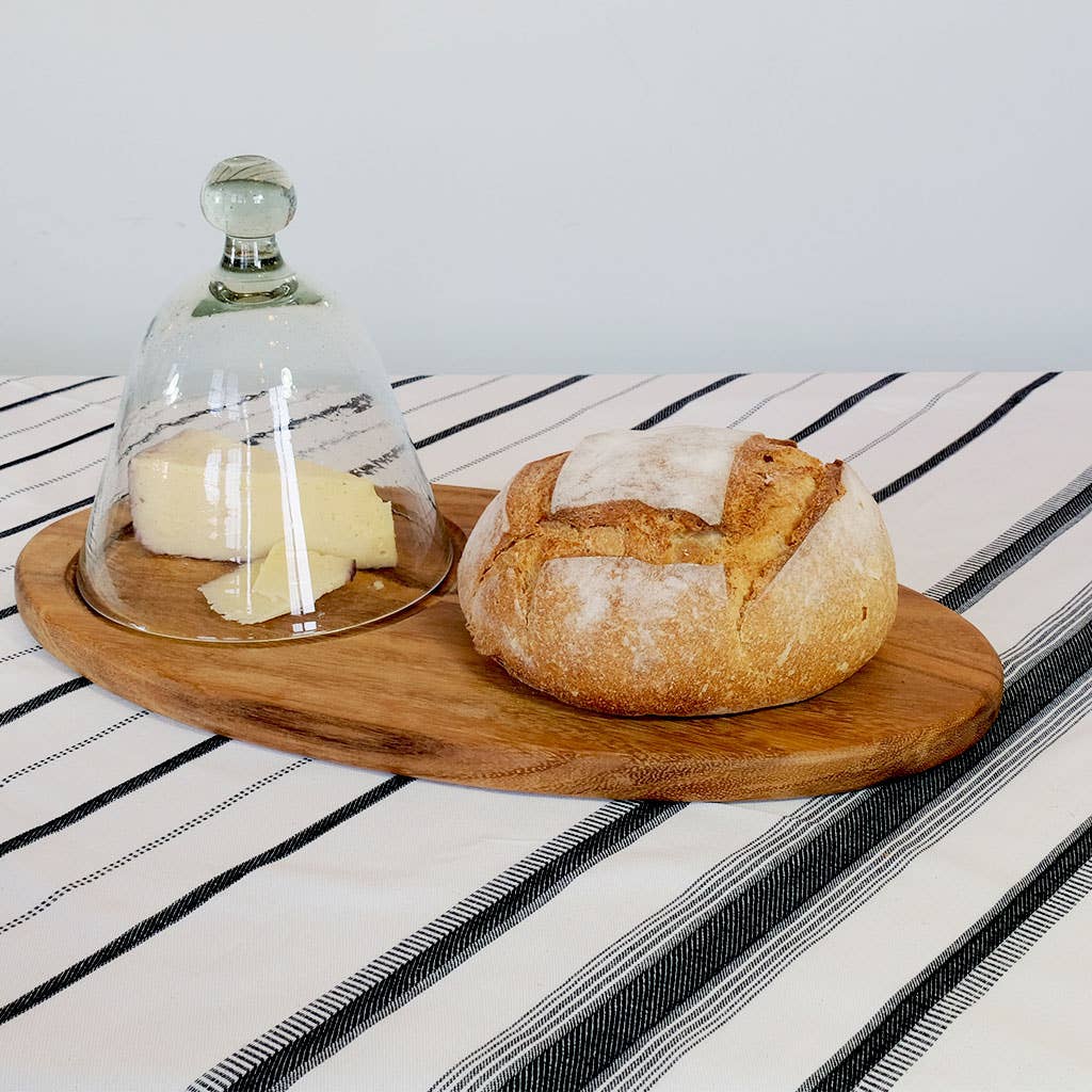 Long Oval Wood Cheese Board with Glass Dome,