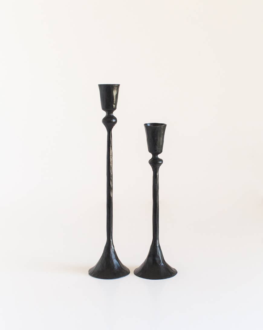 Gemini Hand-Forged Iron Candle Stands - Set of 2: Black