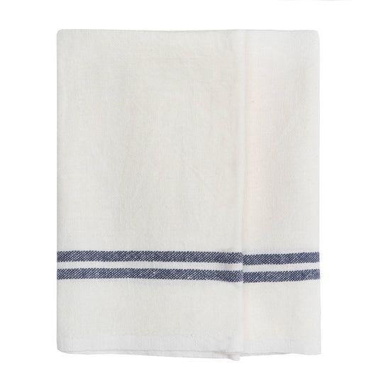 Vintage Linen Kitchen Towel Ivory/Navy