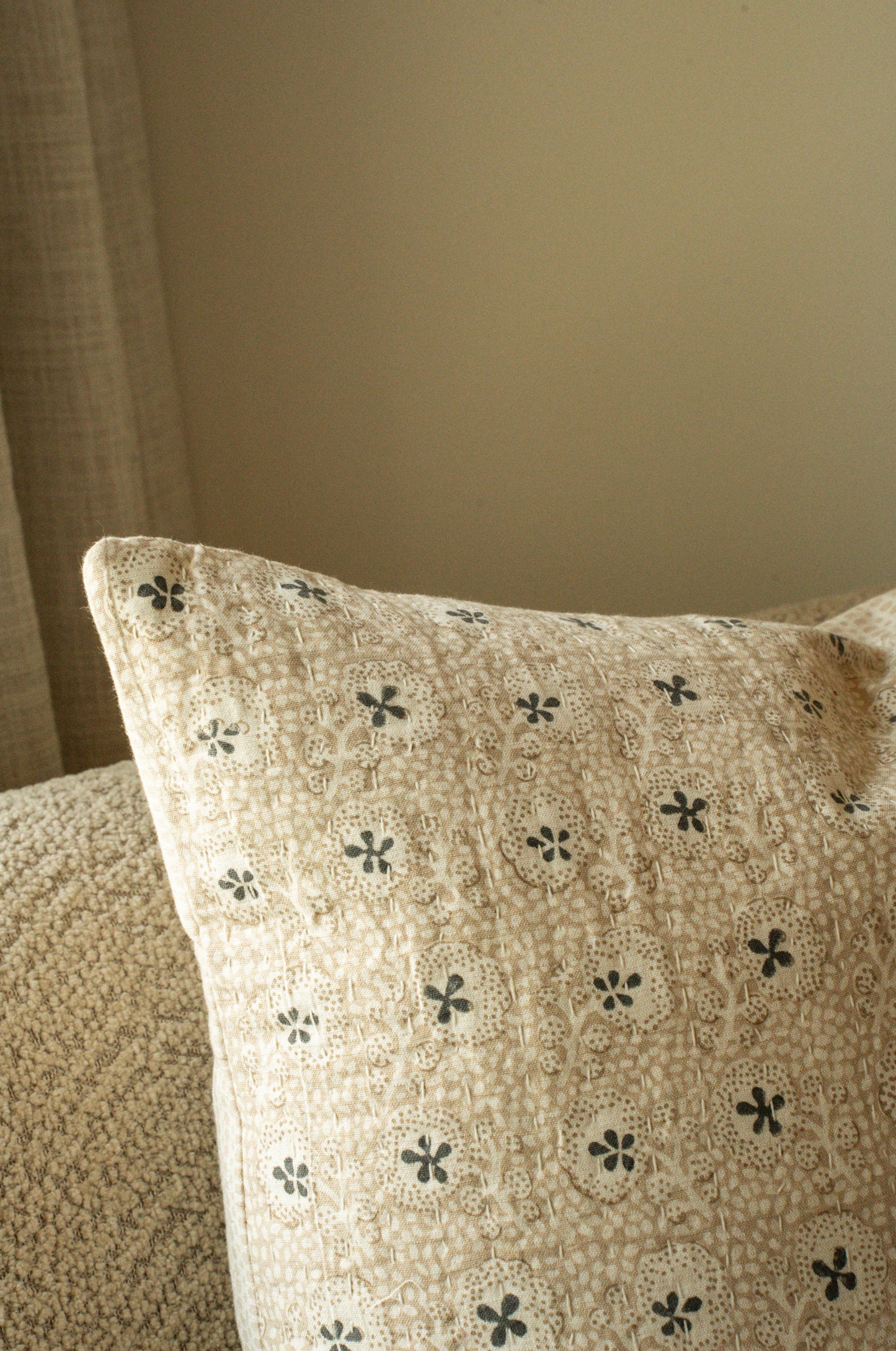 Clover Block Print Kantha Pillow