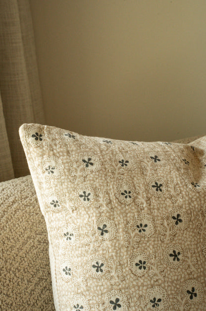 Clover Block Print Kantha Pillow