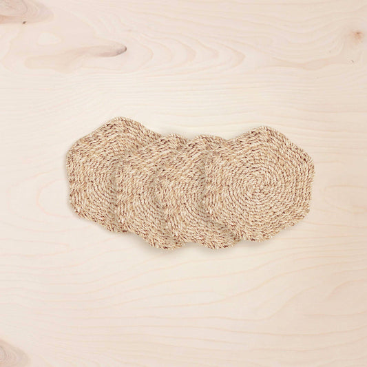 Natural Scallop Coasters, set of 4 – Handwoven Abaca Coasters