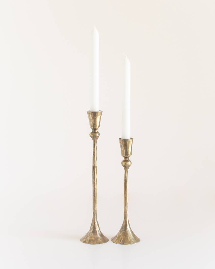 Gemini Hand-Forged Iron Candle Stands - Set of 2: Brass Finish