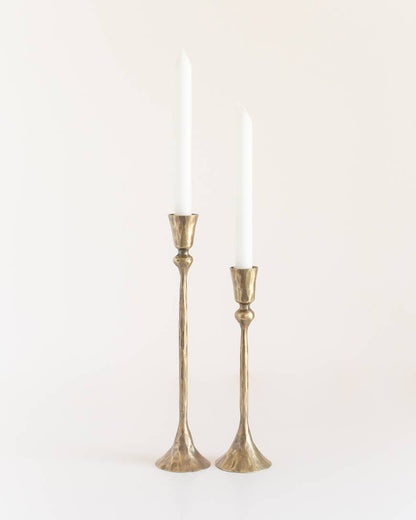 Gemini Hand-Forged Iron Candle Stands - Set of 2: Brass Finish