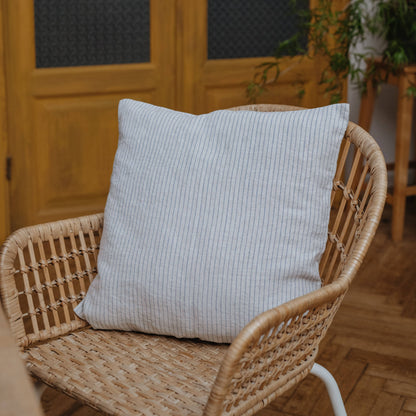 Grey Blue Pinstripe Rustic Linen Cushion:: 20"x20"