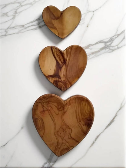 Olive Wood Nesting Heart Dish - Set of 3