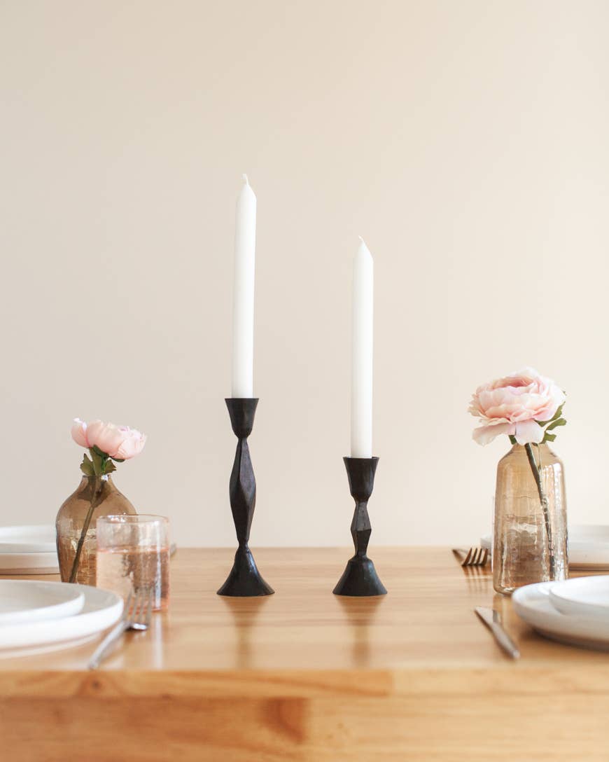 Low Diamond Hand-Forged Iron Candle Stand: Brass Finish