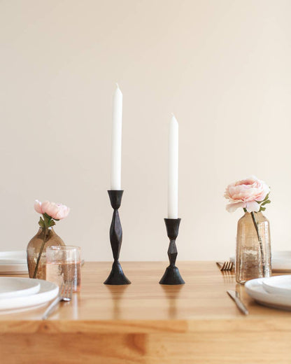 Low Diamond Hand-Forged Iron Candle Stand: Brass Finish