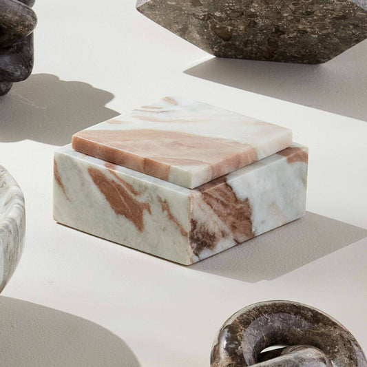 Jaqueline Square Lidded Box -  Brown/White Marble