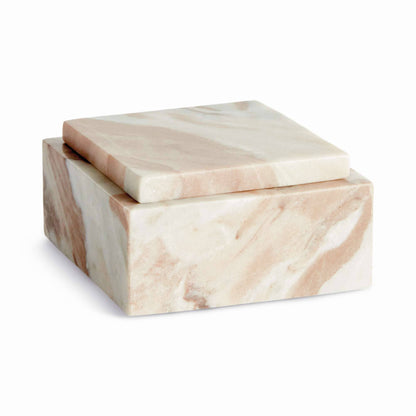 Jaqueline Square Lidded Box -  Brown/White Marble