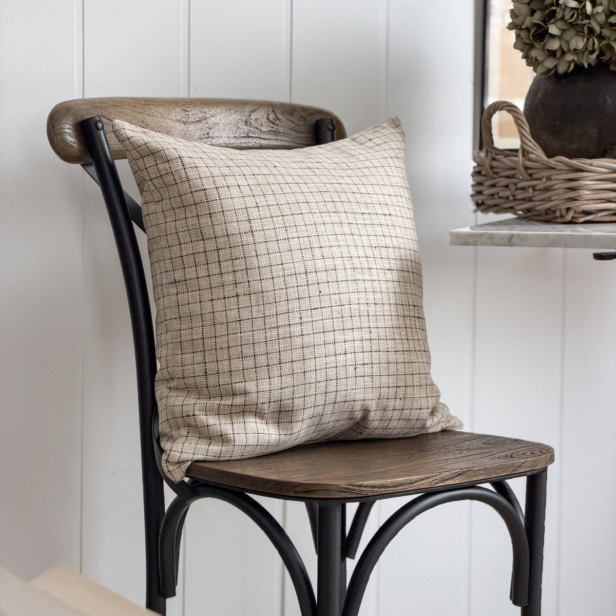 Oscar | Beige Black WIndowpane Classic Pillow