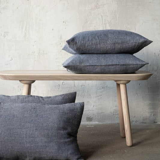 Linen Cushion Cover Indigo Natural Chevron