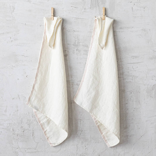 Linen Tea Towels Off White Red Antico Nove: Off White/Red