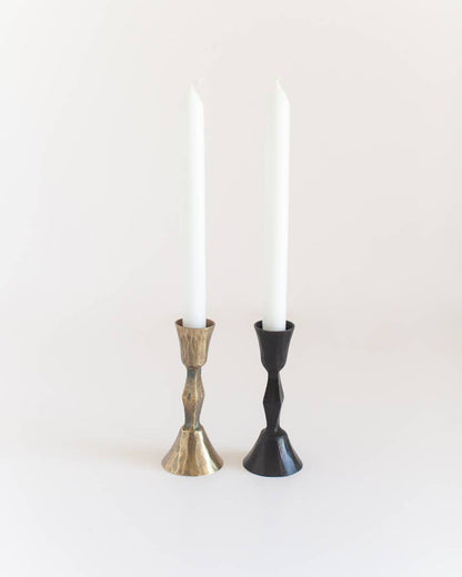 Low Diamond Hand-Forged Iron Candle Stand: Brass Finish