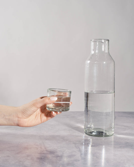 Large Slim Glass Carafe with Cup, Handblown Glassware