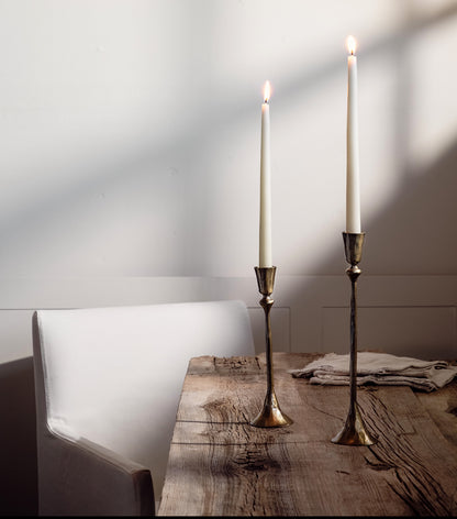 Gemini Hand-Forged Iron Candle Stands - Set of 2: Brass Finish