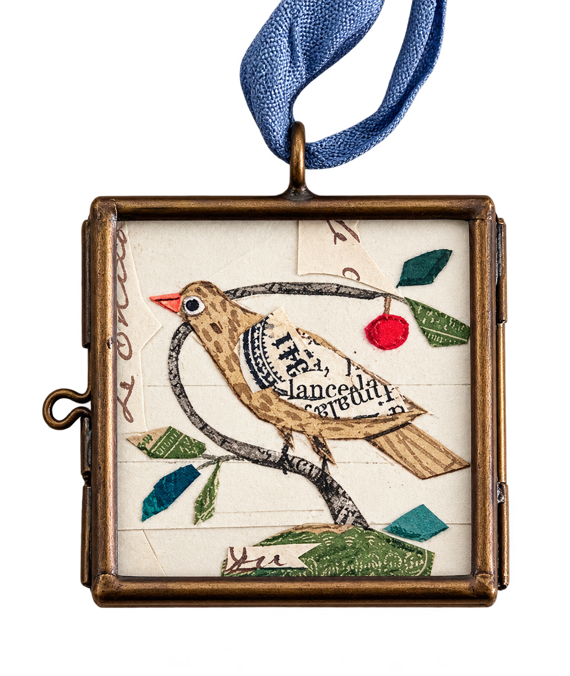 Cerise Folk Bird ~ Handmade Vintage Ornament