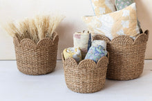 Load image into Gallery viewer, Braided Bankuan &amp; Rattan  Baskets w/Scalloped Edge
