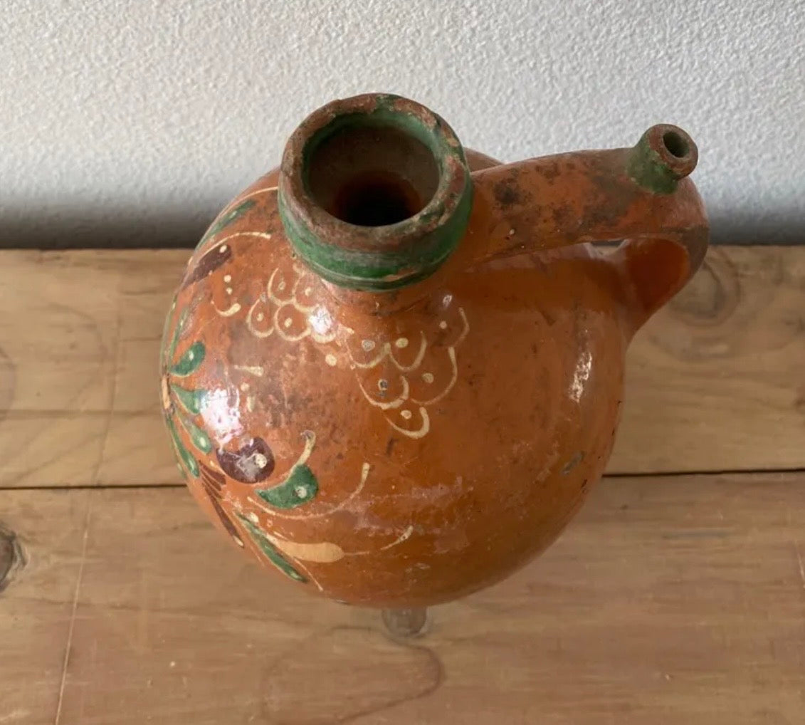 Antique Hungarian Water Jug with Stripe and Floral detailing