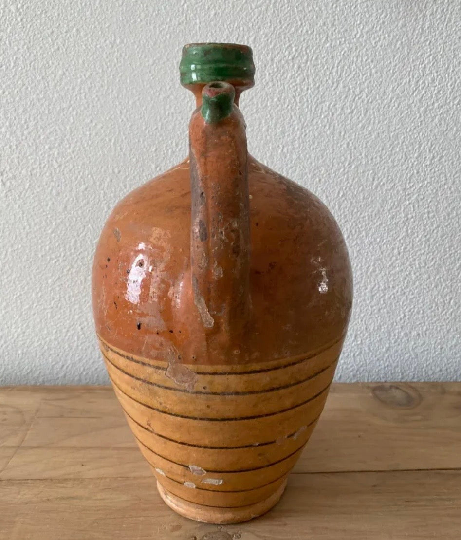 Antique Hungarian Water Jug with Stripe and Floral detailing
