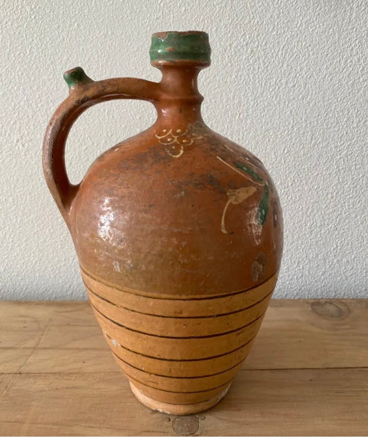 Antique Hungarian Water Jug with Stripe and Floral detailing
