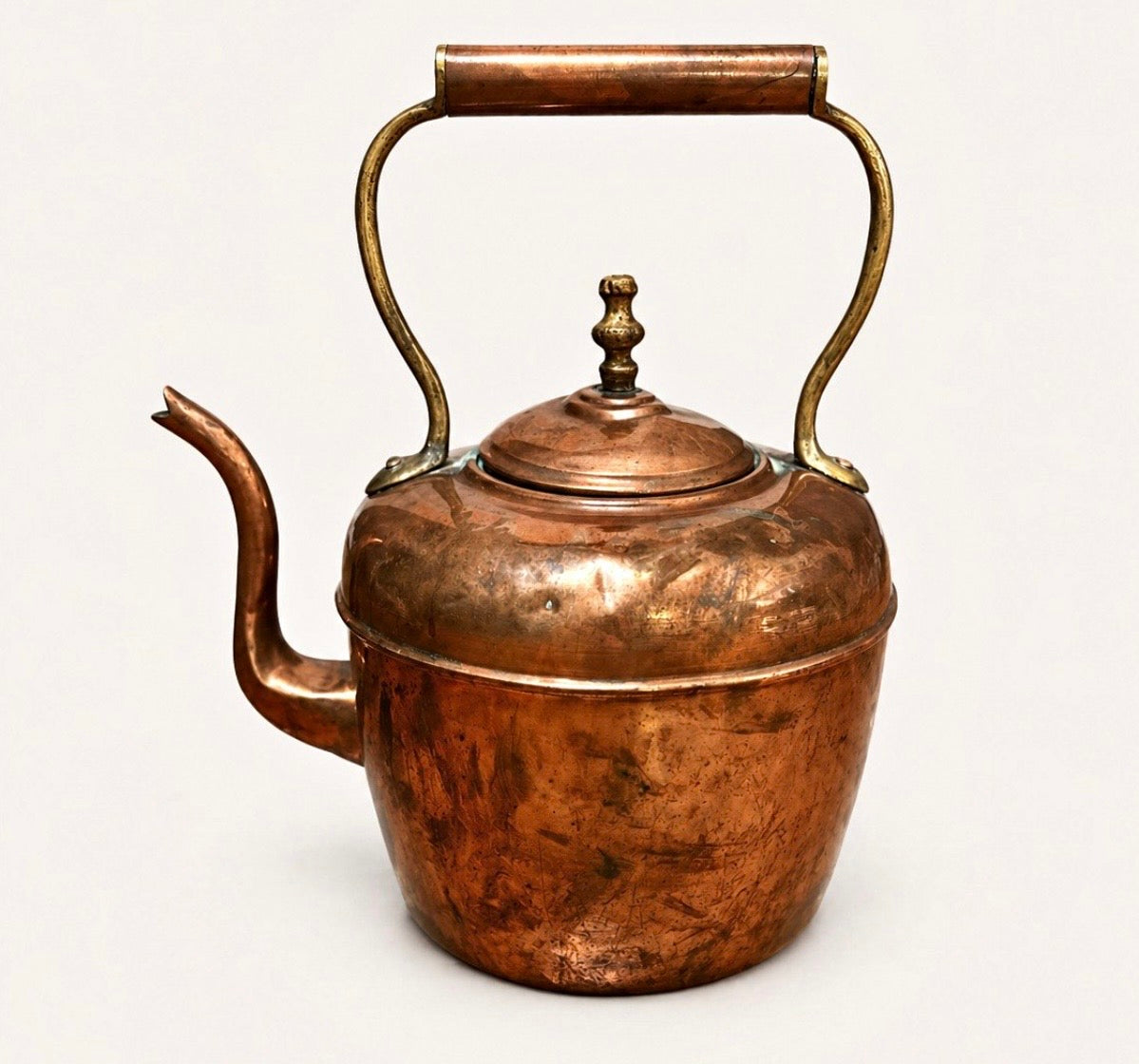 Antique Copper Teakettle w/Brass Accents