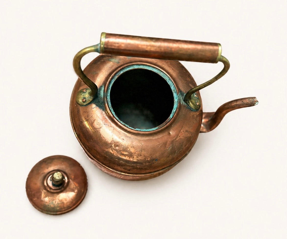 Antique Copper Teakettle w/Brass Accents