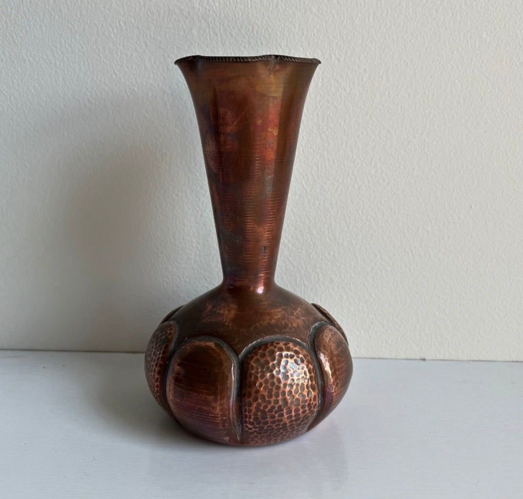 Vintage Hand-Hammered Copper Trumpet Vase