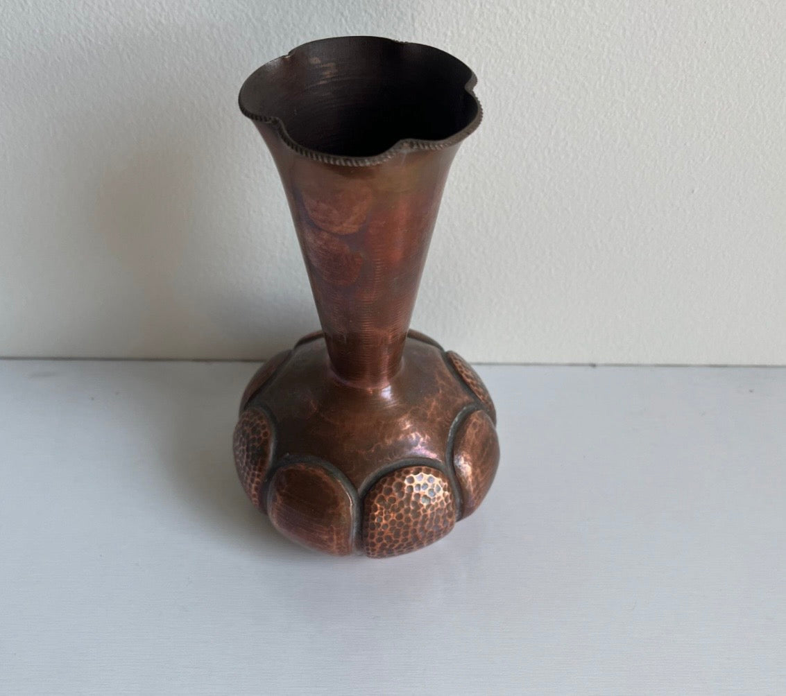 Vintage Hand-Hammered Copper Trumpet Vase