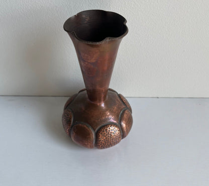 Vintage Hand-Hammered Copper Trumpet Vase