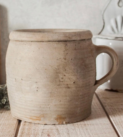 Found Antique Stoneware Ribbed Crock