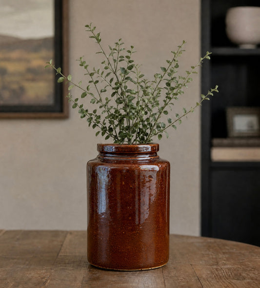Vintage Brown Salt Glazed Stoneware Crock - 9”