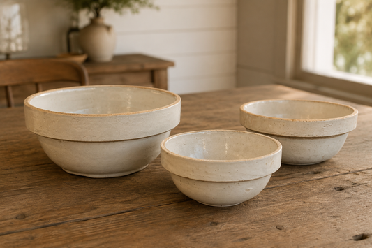 Antique American Salt-Glazed Stoneware Bowls - Nesting Set of 3