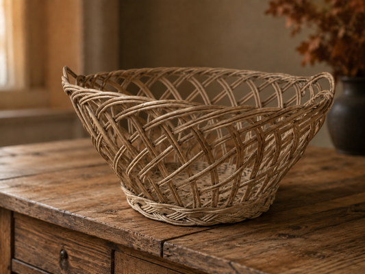 Vintage Woven Tabletop Lattice Basket