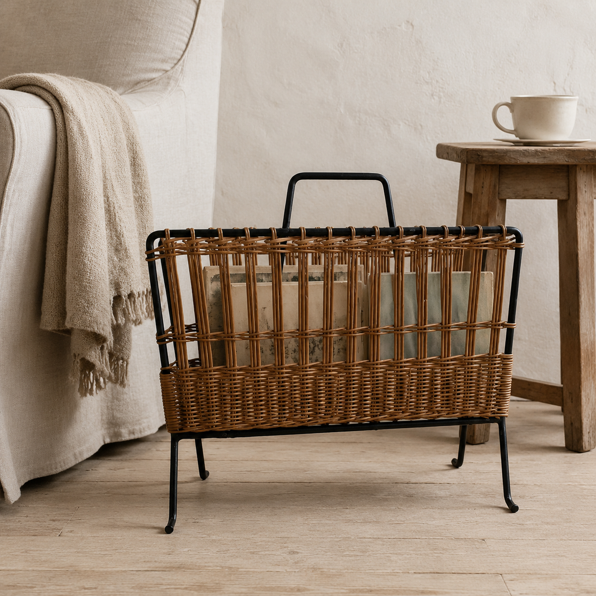 1950’s French Rattan Magazine Rack - puck and abby