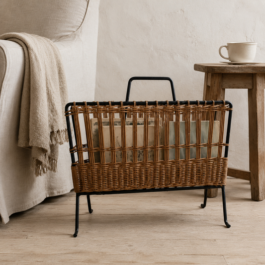 1950’s French Rattan Magazine Rack - puck and abby