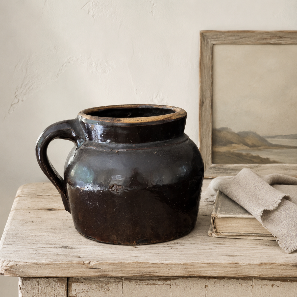 Antique Stoneware Bean Pot - puck and abby
