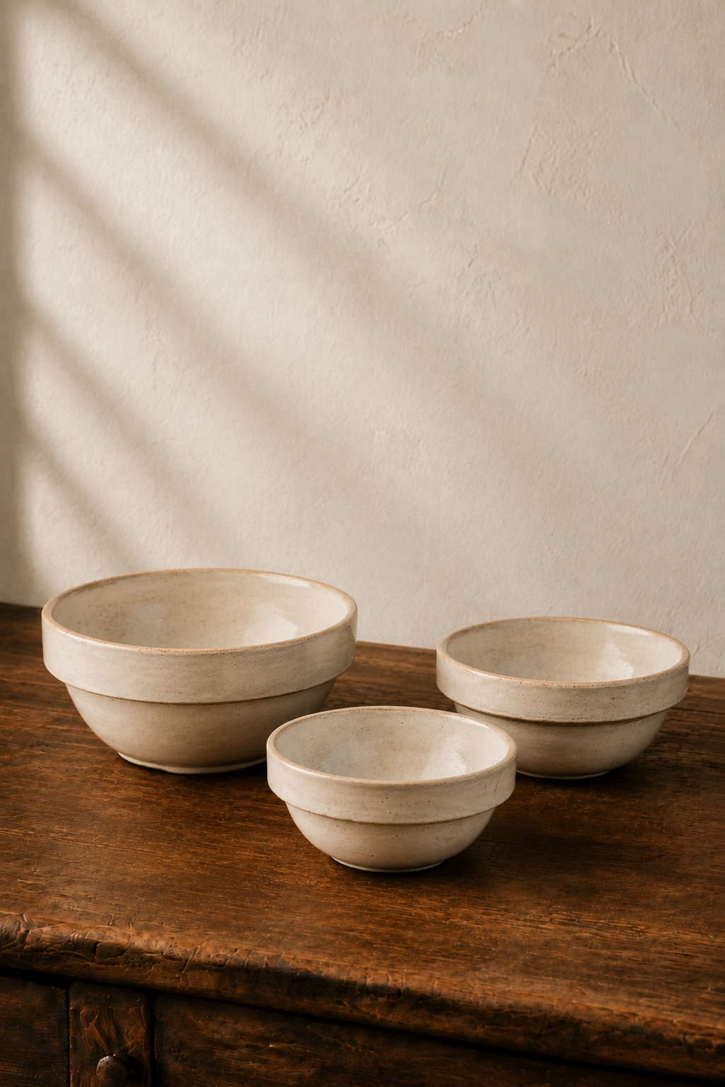 Antique American Salt-Glazed Stoneware Bowls - Nesting Set of 3 - puck and abby