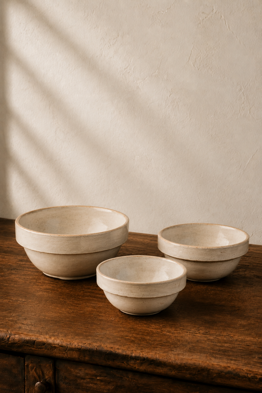 Antique American Salt-Glazed Stoneware Bowls - Nesting Set of 3 - puck and abby