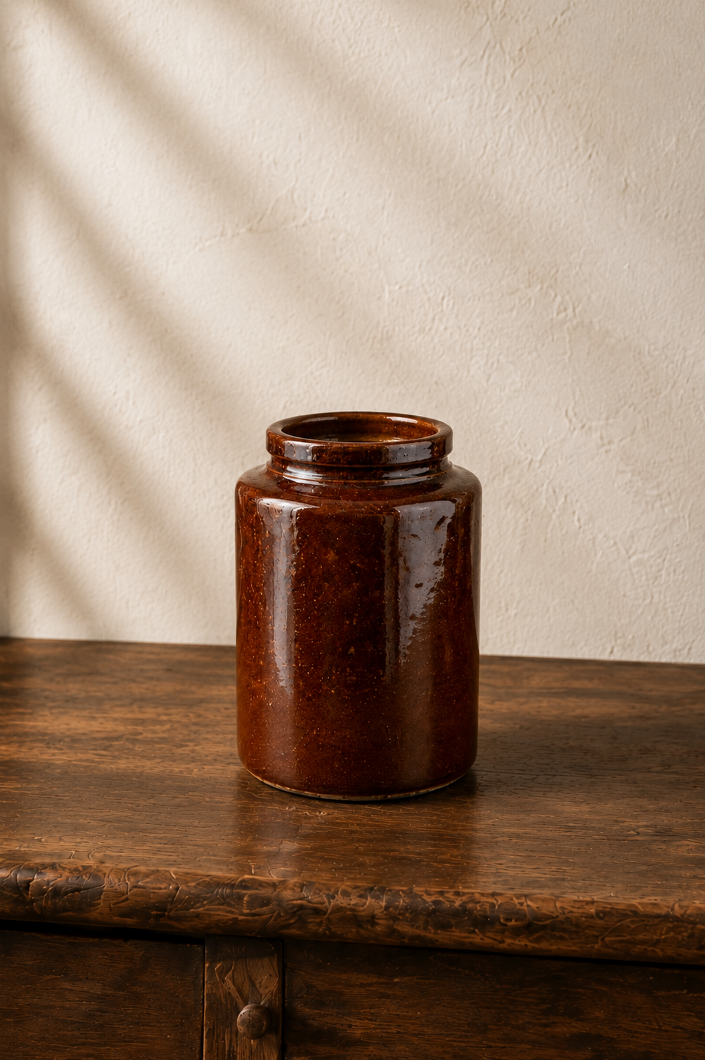 Vintage Brown Salt Glazed Stoneware Crock - 9” - puck and abby